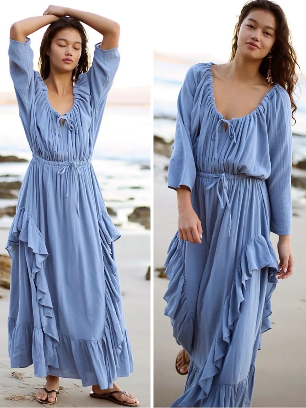 Free People Bohemian Witchy Ethereal Billowy Maxi Dress Blue Suede Size XL NWT - Picture 1 of 13